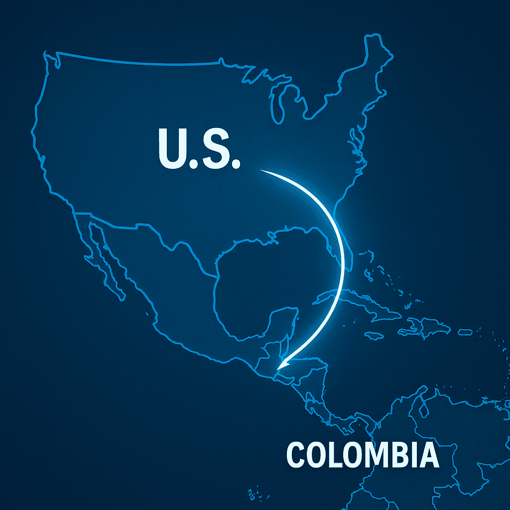 Map showing connection between US and Colombia